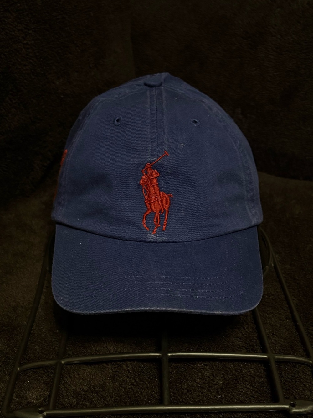 Polo Ralph Lauren MCMIXVII big horse #3 red logos blue buckle Strapback hat GUC